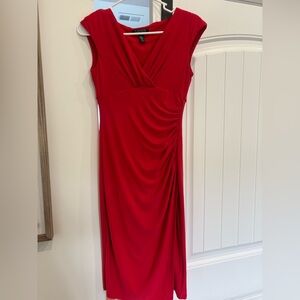 Classic Red Draped V-Neck Ralph Lauren Dress